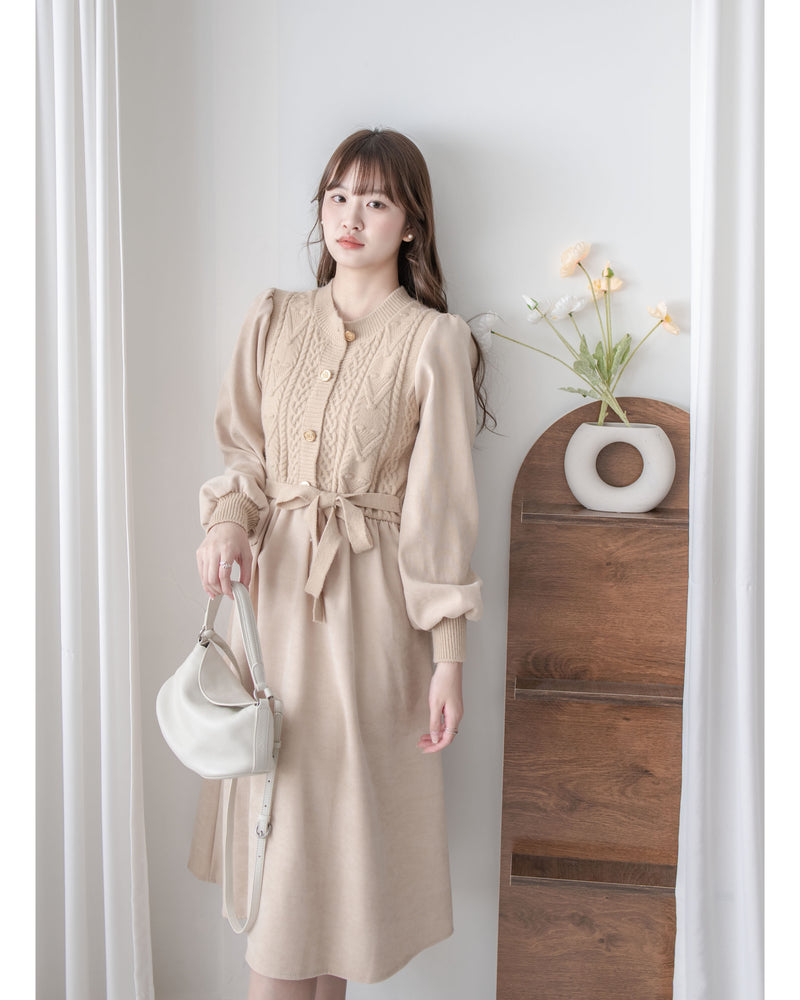 Braid Dress 麻花紋針織背心假兩件連身裙/ DS1025