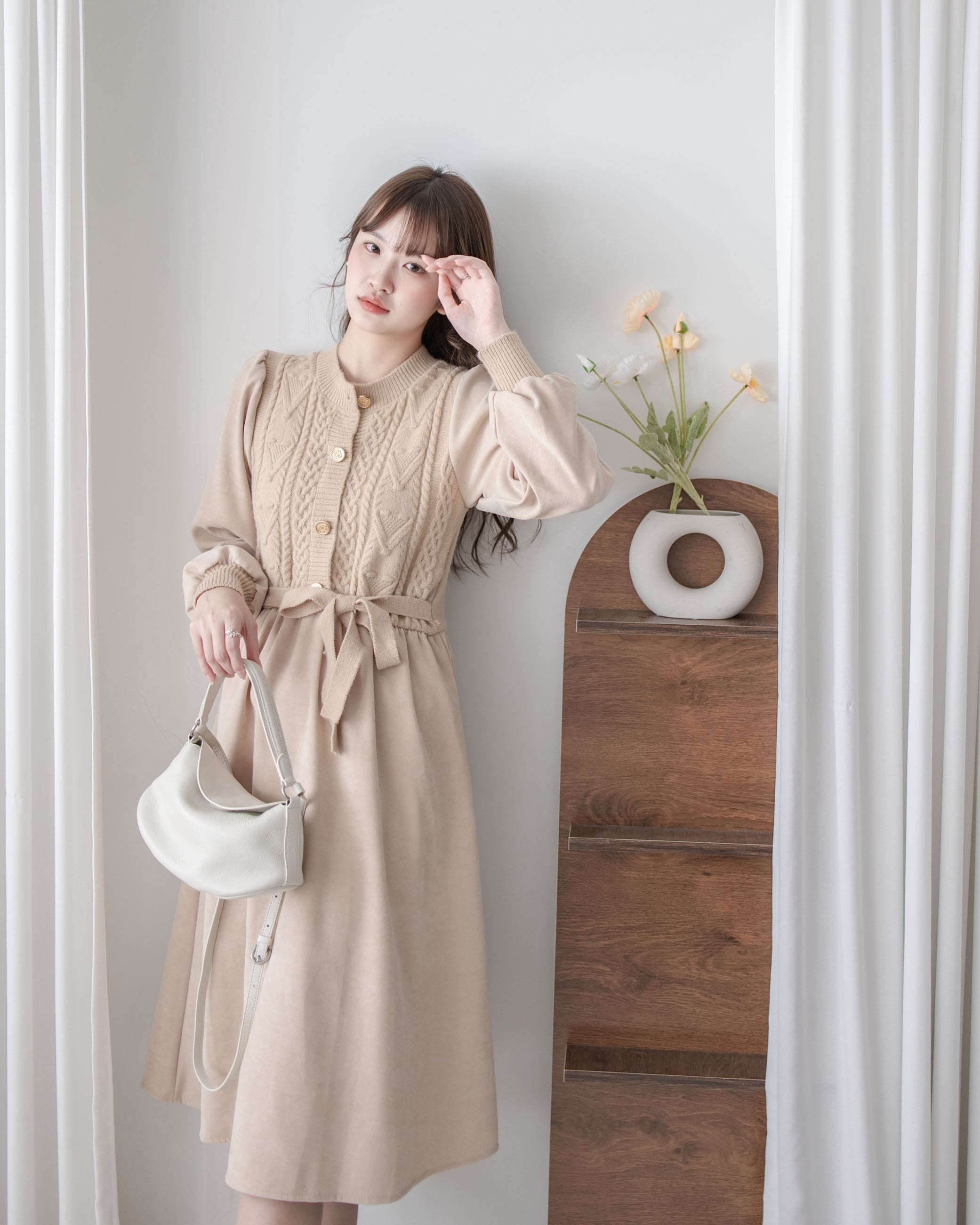 Braid Dress 麻花紋針織背心假兩件連身裙/ DS1025