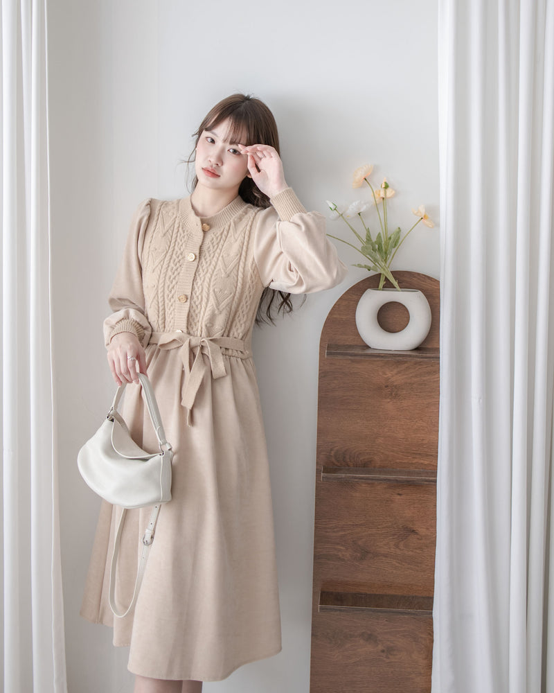 Braid Dress 麻花紋針織背心假兩件連身裙/ DS1025