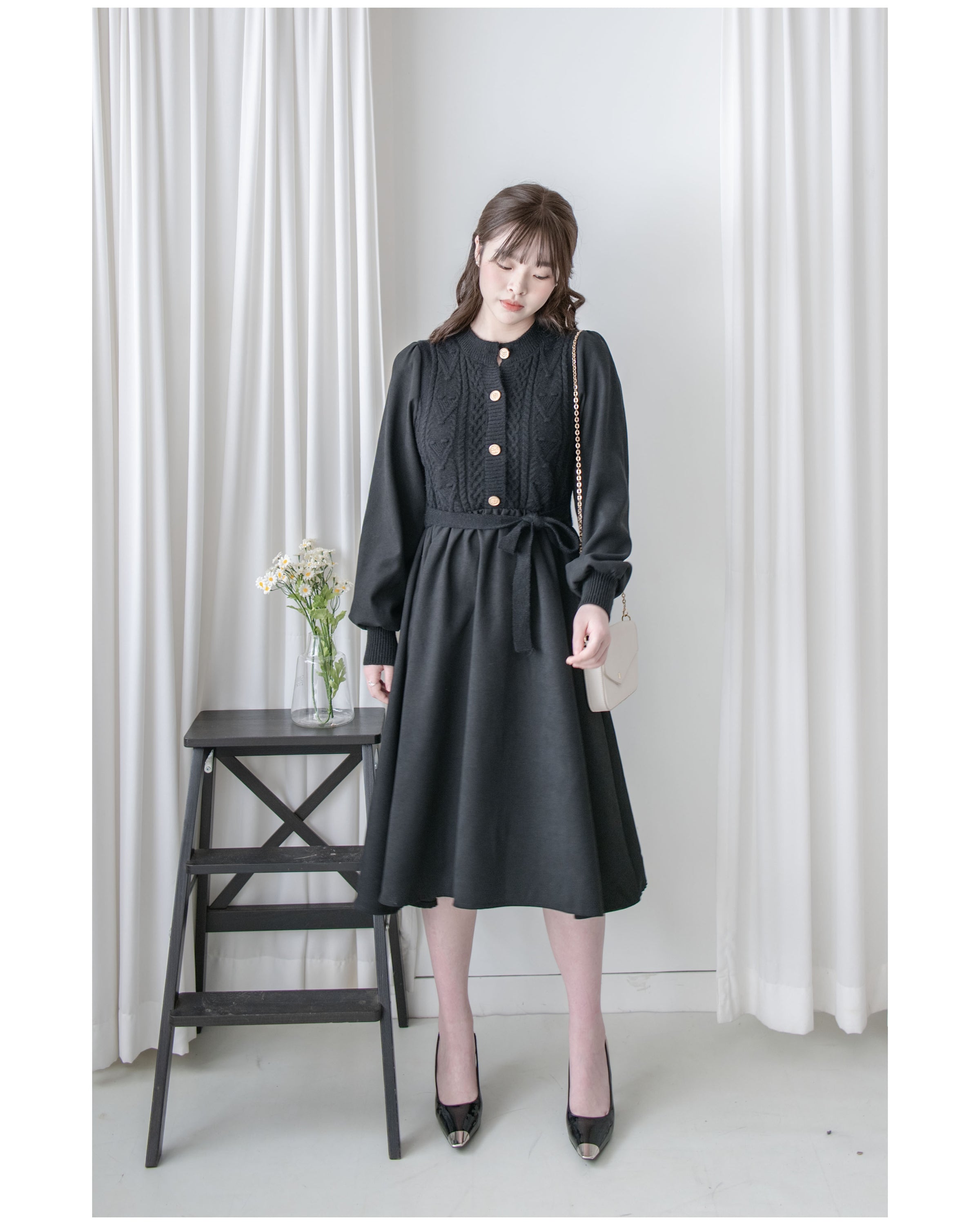 Braid Dress 麻花紋針織背心假兩件連身裙/ DS1025