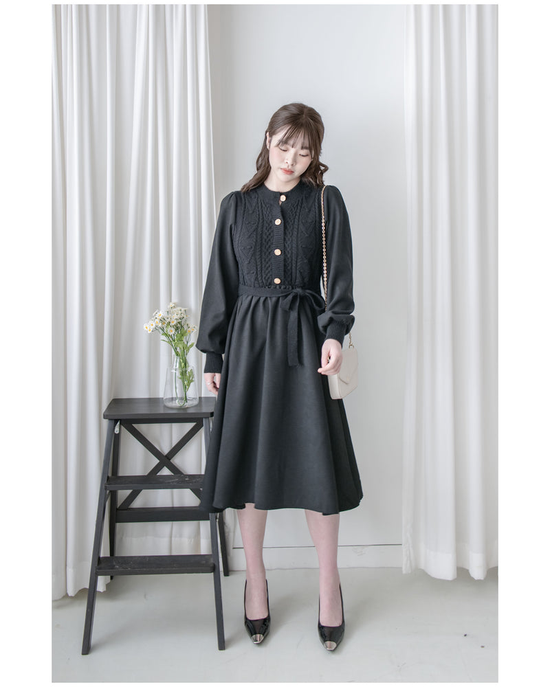 Braid Dress 麻花紋針織背心假兩件連身裙/ DS1025