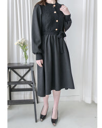 Braid Dress 麻花紋針織背心假兩件連身裙/ DS1025