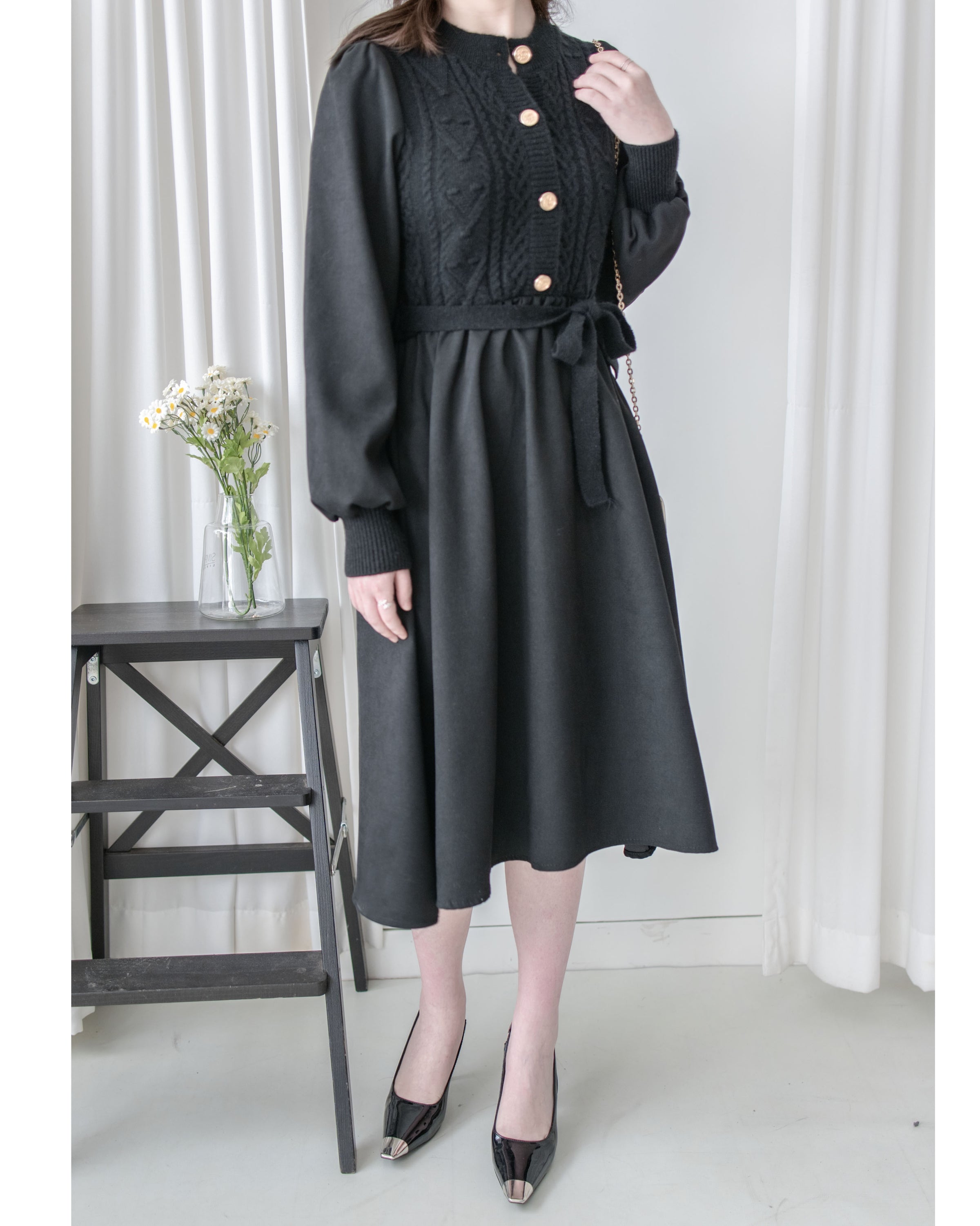 Braid Dress 麻花紋針織背心假兩件連身裙/ DS1025