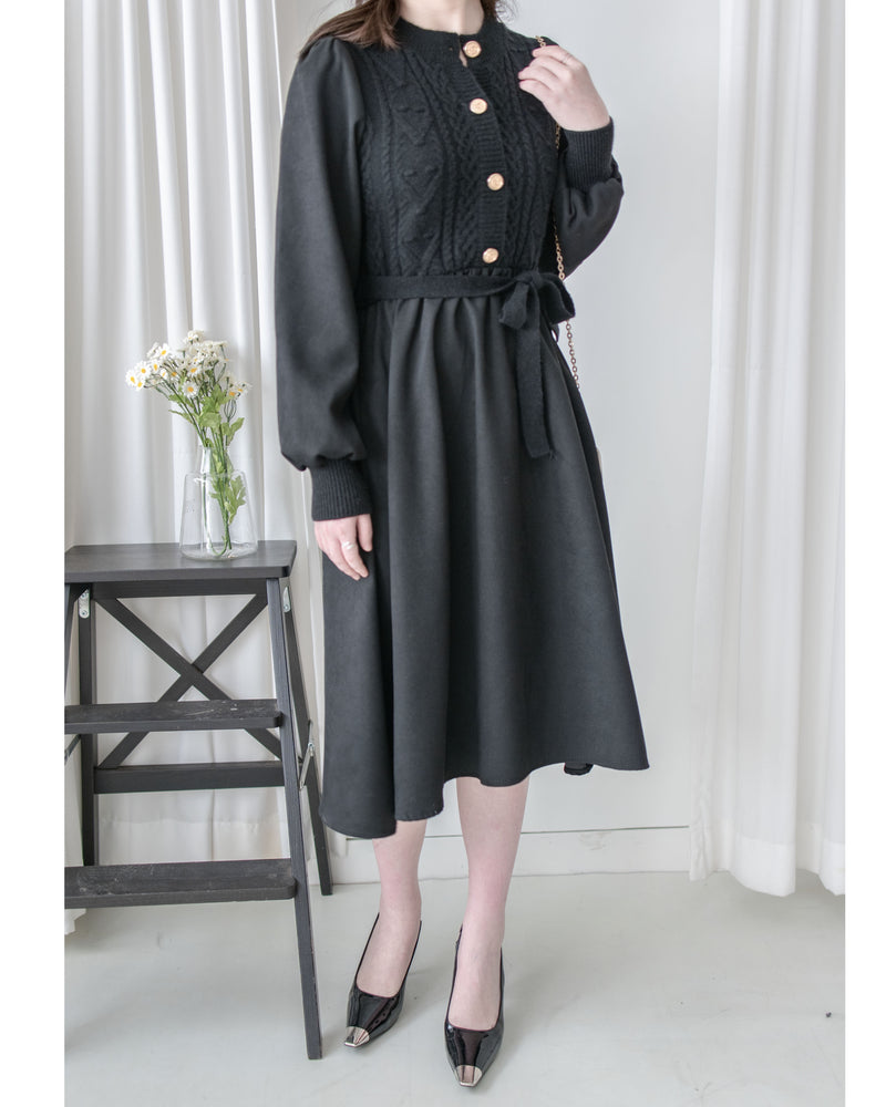 Braid Dress 麻花紋針織背心假兩件連身裙/ DS1025