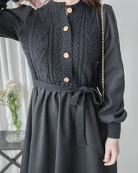 Braid Dress 麻花紋針織背心假兩件連身裙/ DS1025