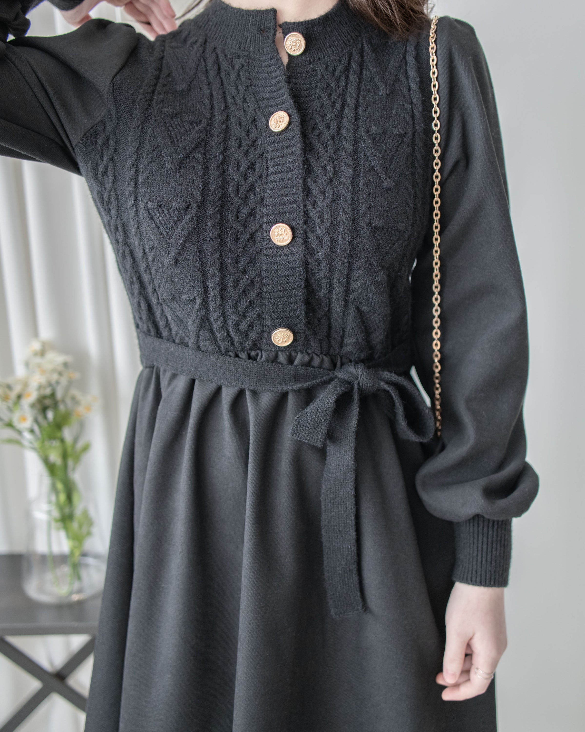 Braid Dress 麻花紋針織背心假兩件連身裙/ DS1025