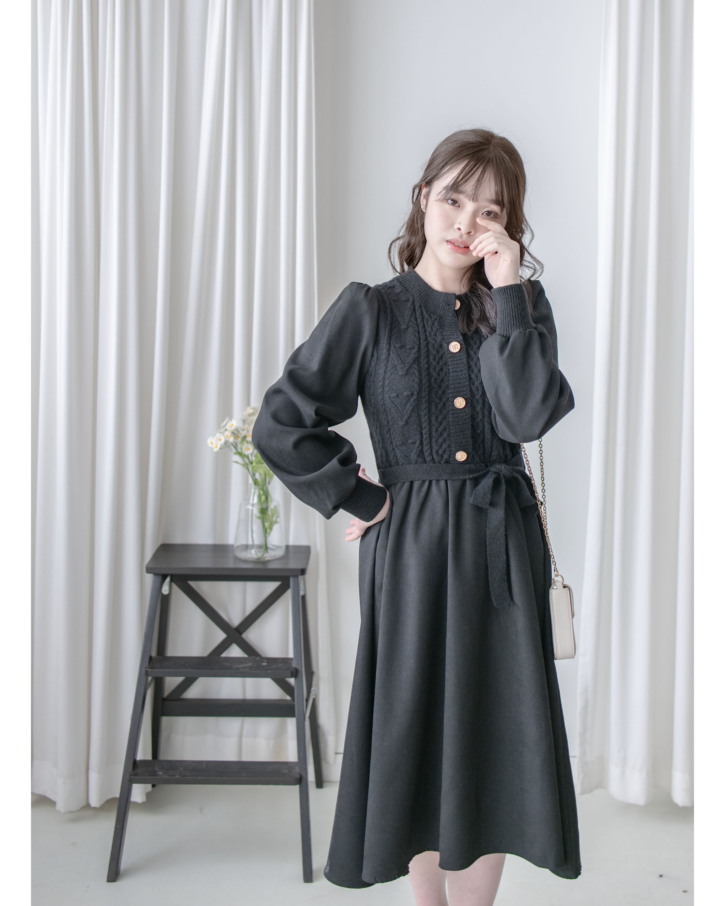 Braid Dress 麻花紋針織背心假兩件連身裙/ DS1025