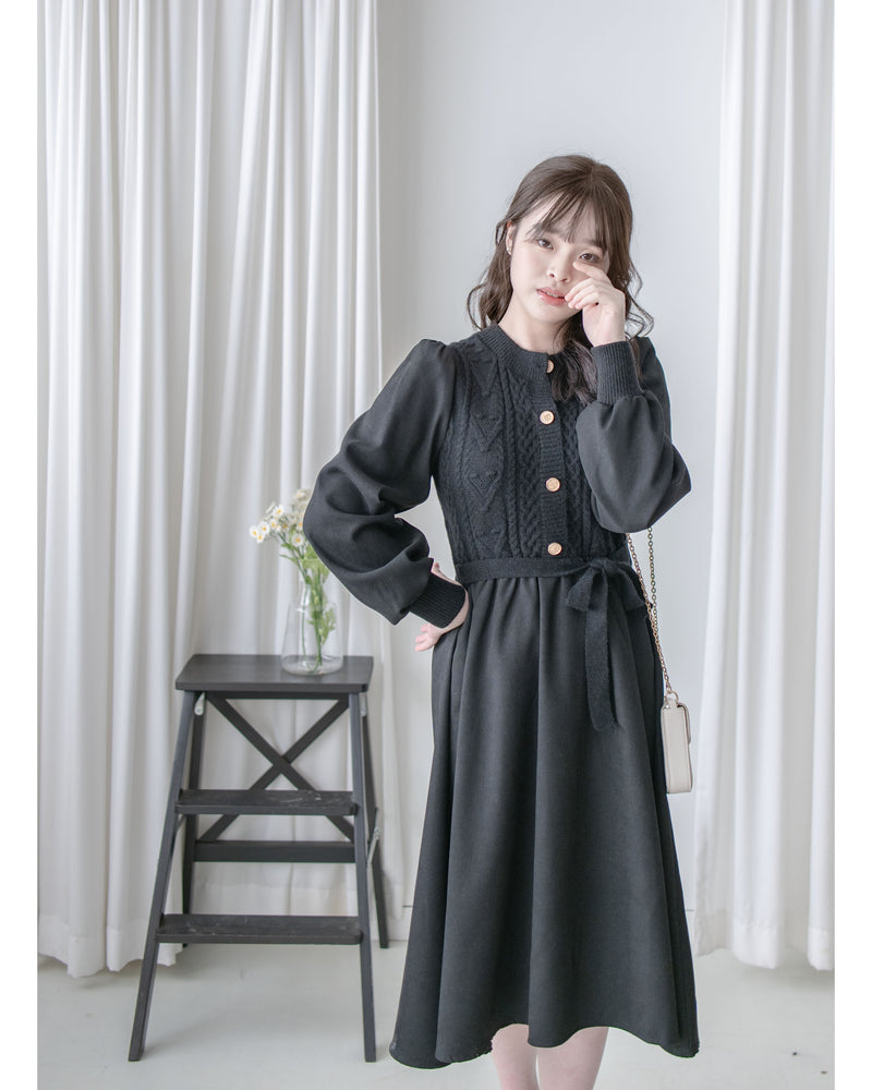 Braid Dress 麻花紋針織背心假兩件連身裙/ DS1025