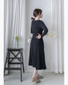 Knit Black Dress 弧形V領顯瘦彈性小黑裙/ DS1021