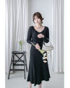 Knit Black Dress 弧形V領顯瘦彈性小黑裙/ DS1021