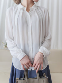 Round Edge Chiffon Blouse 圓角細領口雪紡上衣/ BU9088