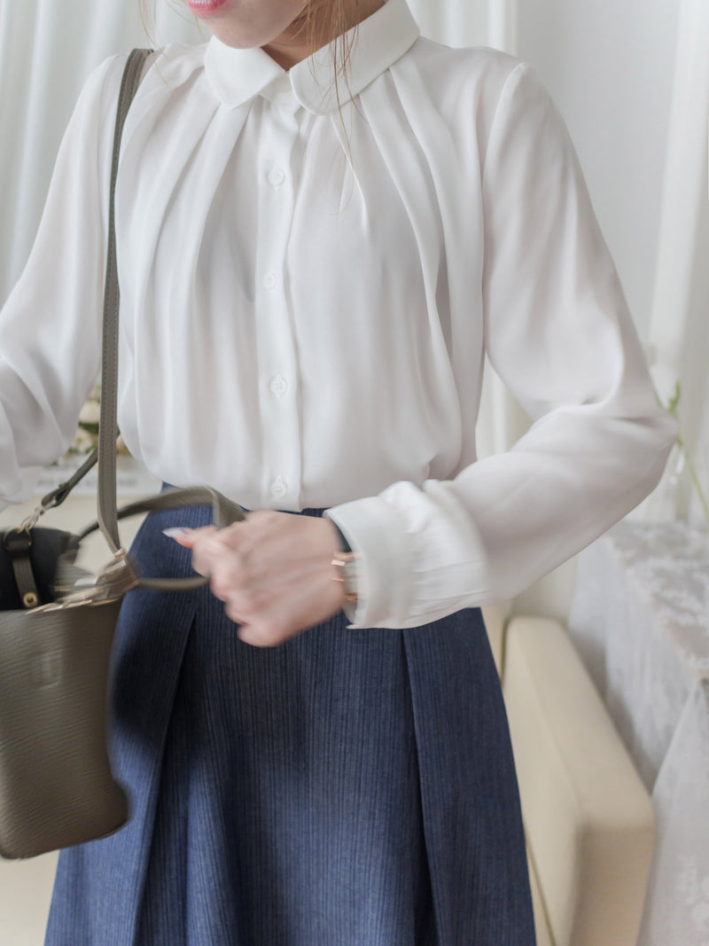 Round Edge Chiffon Blouse 圓角細領口雪紡上衣/ BU9088
