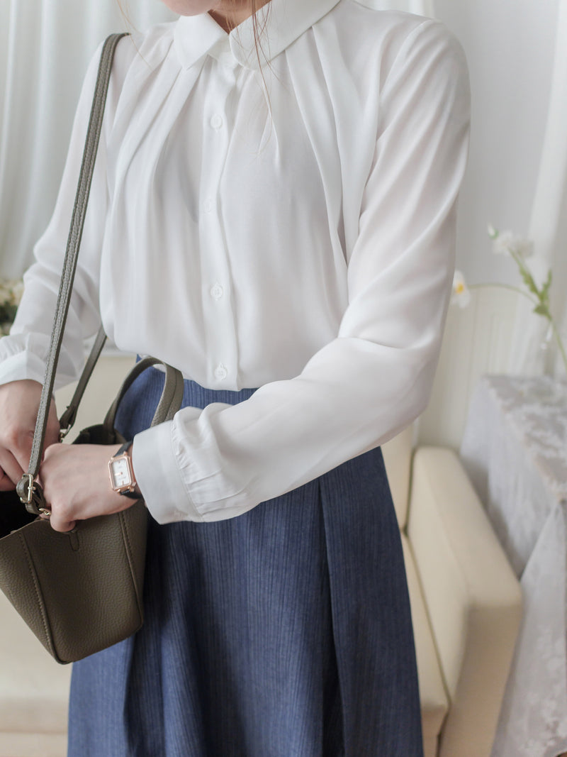Round Edge Chiffon Blouse 圓角細領口雪紡上衣/ BU9088