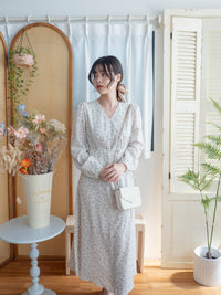 Branches Dress 花枝印花疊V領修腰連身裙/ DS9809