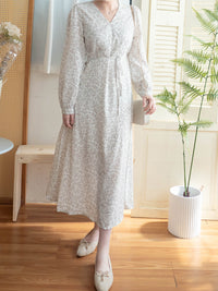 Branches Dress 花枝印花疊V領修腰連身裙/ DS9809