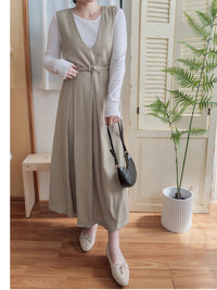 Vest dress 剛剛好V領配腰帶修腰背心裙/ DS9808 (beige sold out)