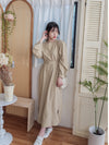 Beige Dress 百搭素雅左右開叉配銀釦腰帶連身裙/ DS9804