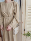 Beige Dress 百搭素雅左右開叉配銀釦腰帶連身裙/ DS9804