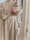 Beige Dress 百搭素雅左右開叉配銀釦腰帶連身裙/ DS9804