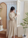 Beige Dress 百搭素雅左右開叉配銀釦腰帶連身裙/ DS9804