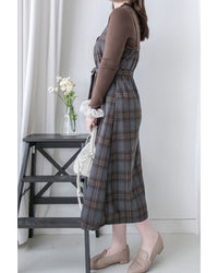 Check Set 後交叉帶吊帶格紋連身裙 （一Set兩件）/SE8096