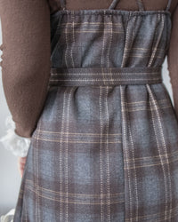 Check Set 後交叉帶吊帶格紋連身裙 （一Set兩件）/SE8096