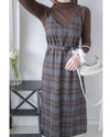 Check Set 後交叉帶吊帶格紋連身裙 （一Set兩件）/SE8096