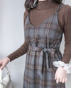 Check Set 後交叉帶吊帶格紋連身裙 （一Set兩件）/SE8096