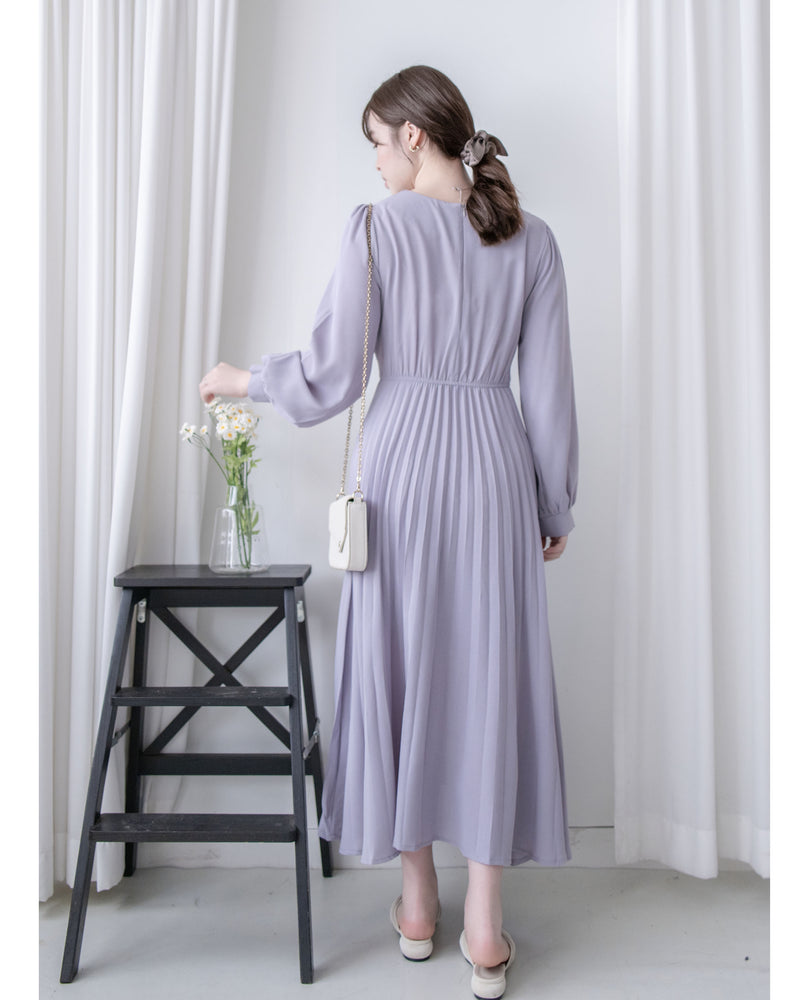 Lavender Pleated Dress 淡薰衣草搖曳波浪百褶連身裙 / DS1032