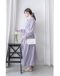 Lavender Pleated Dress 淡薰衣草搖曳波浪百褶連身裙 / DS1032