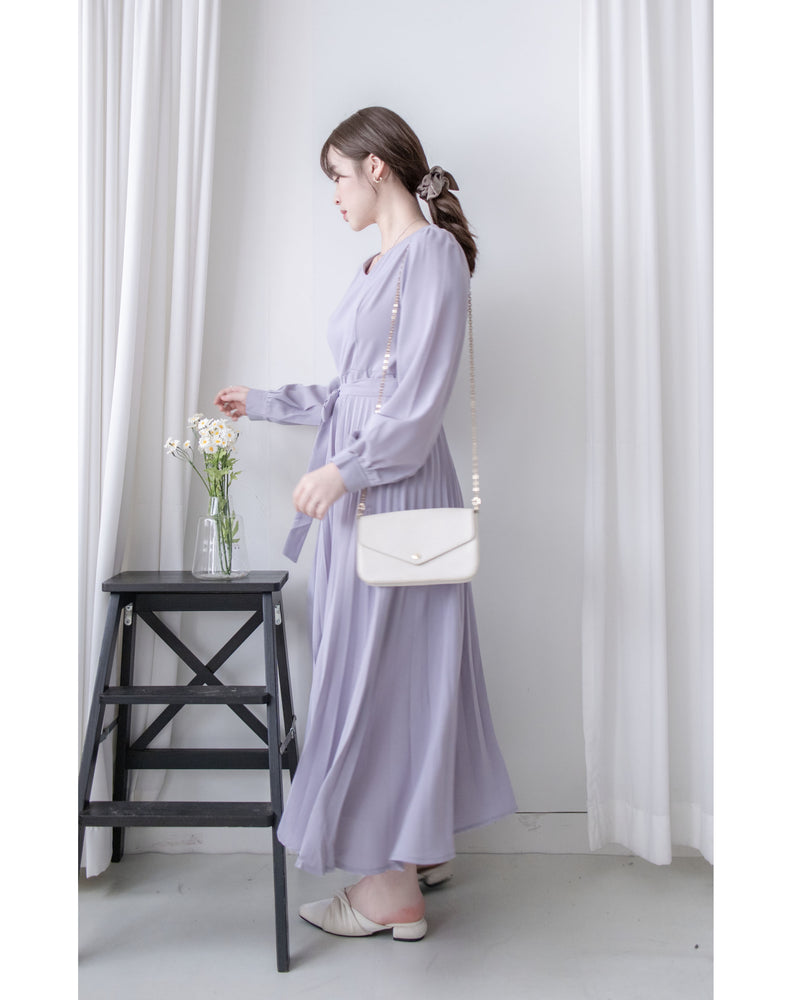Lavender Pleated Dress 淡薰衣草搖曳波浪百褶連身裙 / DS1032