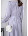 Lavender Pleated Dress 淡薰衣草搖曳波浪百褶連身裙 / DS1032