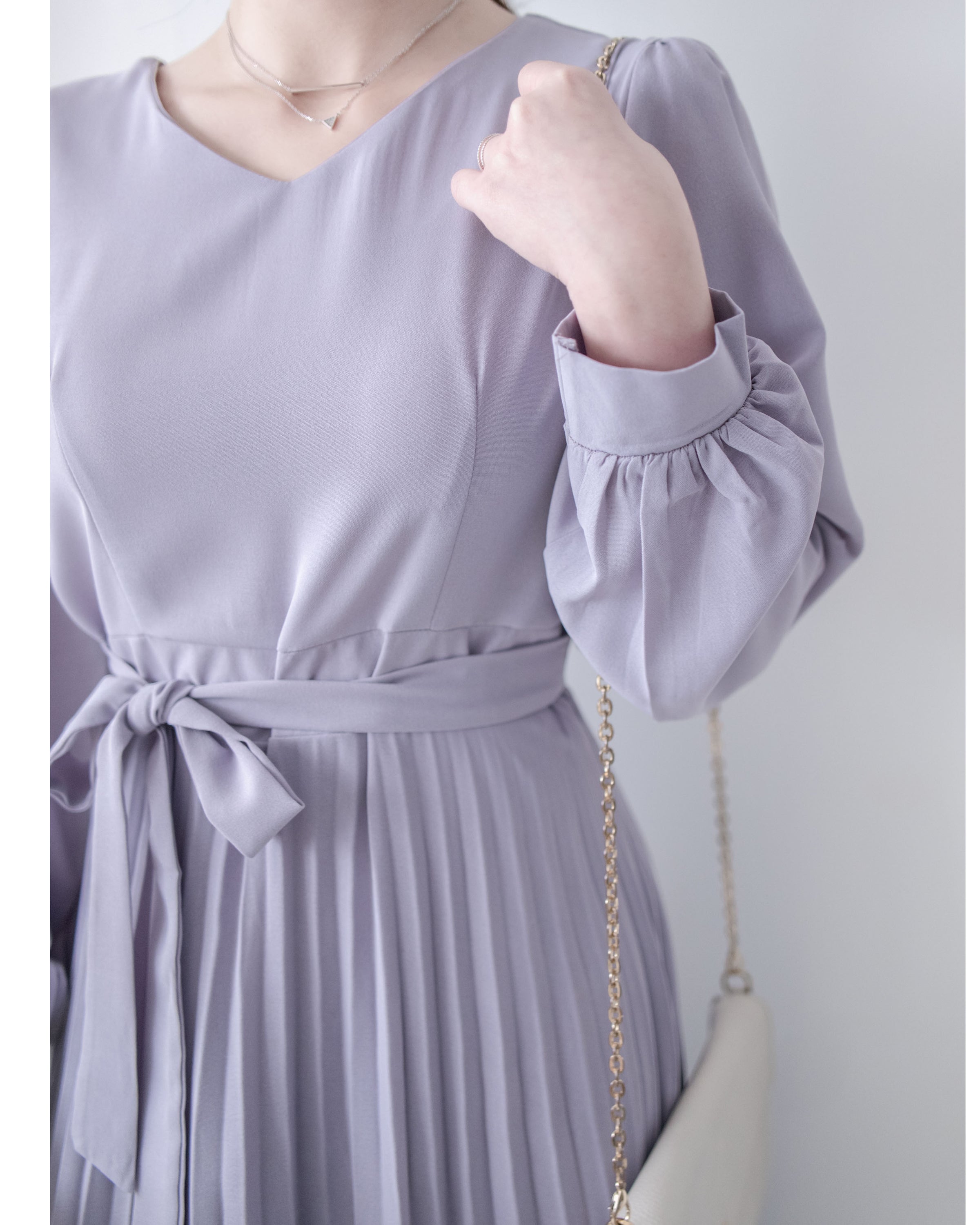 Lavender Pleated Dress 淡薰衣草搖曳波浪百褶連身裙 / DS1032
