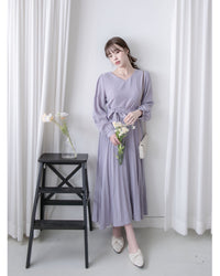 Lavender Pleated Dress 淡薰衣草搖曳波浪百褶連身裙 / DS1032