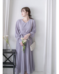 Lavender Pleated Dress 淡薰衣草搖曳波浪百褶連身裙 / DS1032