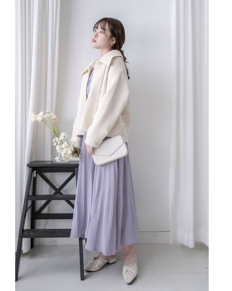Lavender Pleated Dress 淡薰衣草搖曳波浪百褶連身裙 / DS1032