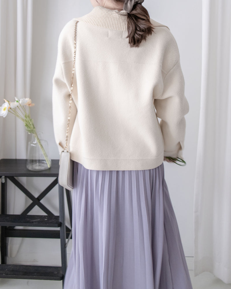 Knit Collar Coat （可折卸）針織領口綿綿微絨大衣/ JK8128