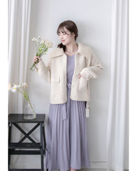 Knit Collar Coat （可折卸）針織領口綿綿微絨大衣/ JK8128