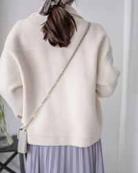 Knit Collar Coat （可折卸）針織領口綿綿微絨大衣/ JK8128