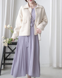 Knit Collar Coat （可折卸）針織領口綿綿微絨大衣/ JK8128