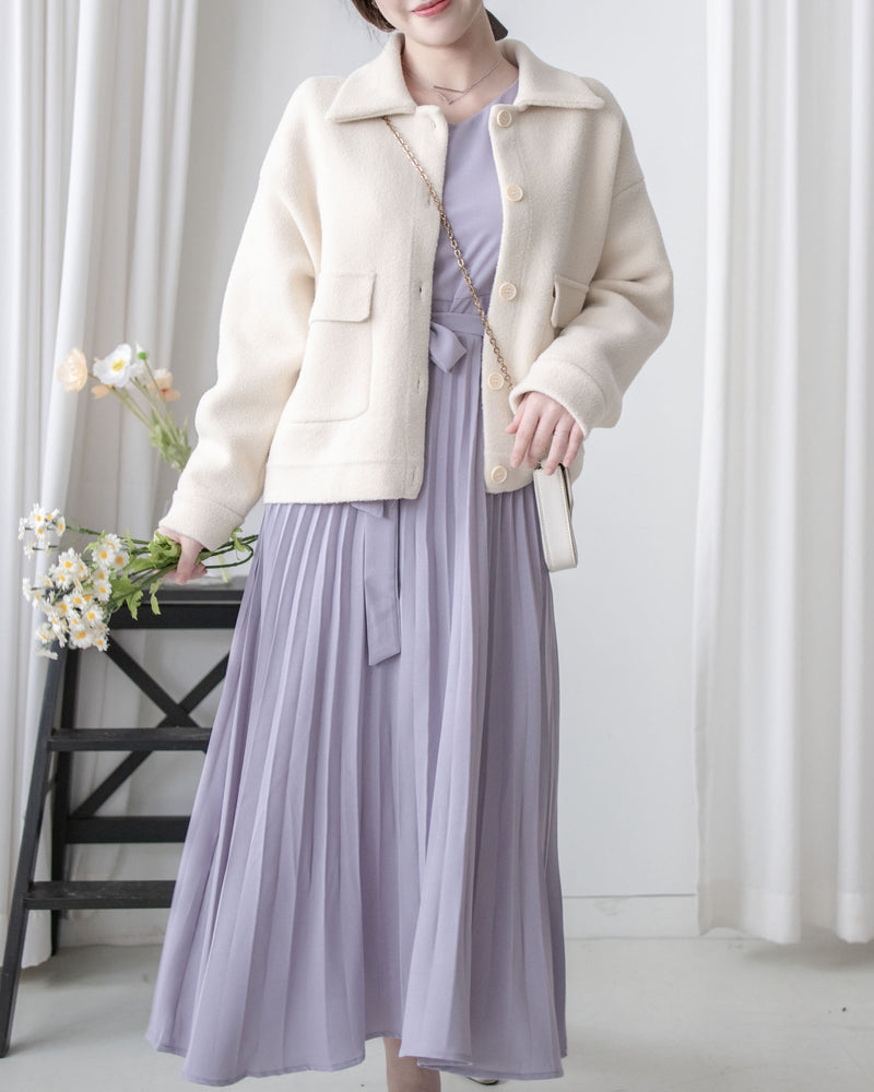 Knit Collar Coat （可折卸）針織領口綿綿微絨大衣/ JK8128