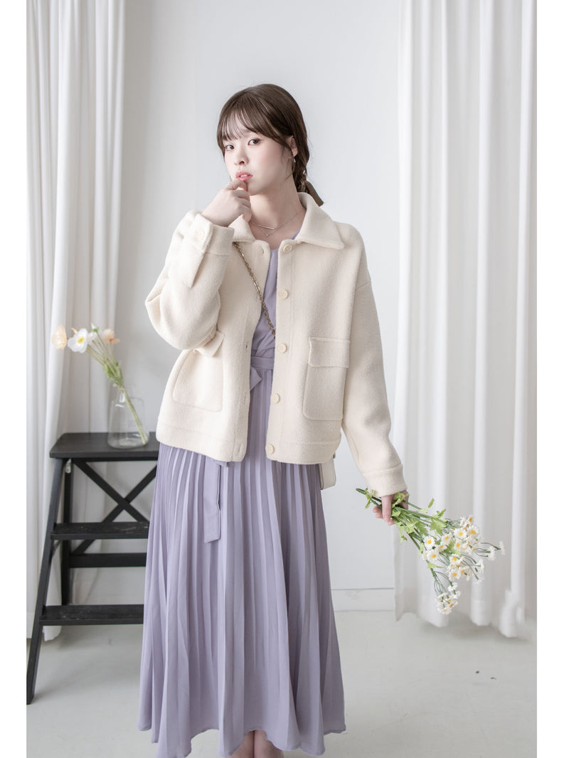 Knit Collar Coat （可折卸）針織領口綿綿微絨大衣/ JK8128