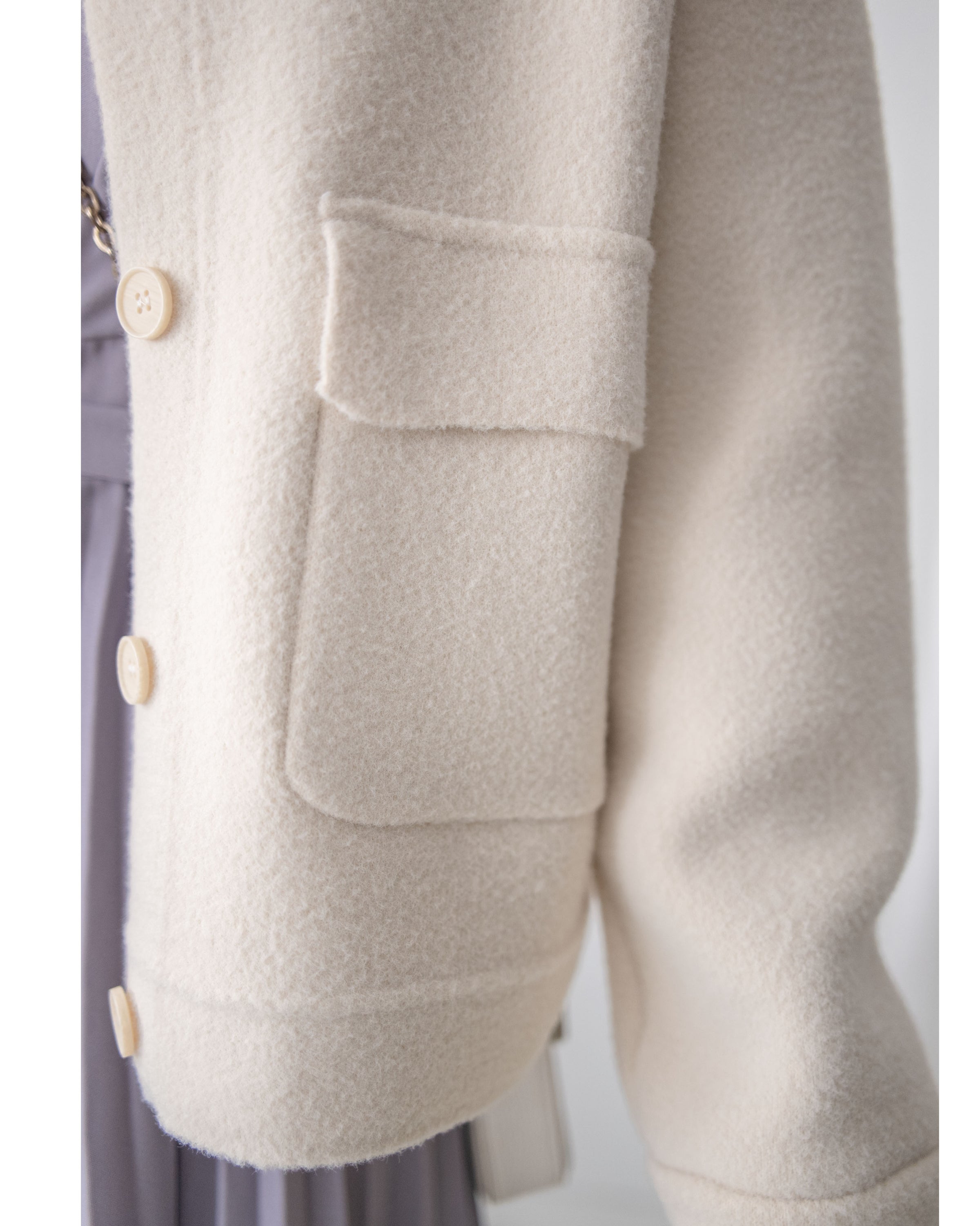 Knit Collar Coat （可折卸）針織領口綿綿微絨大衣/ JK8128