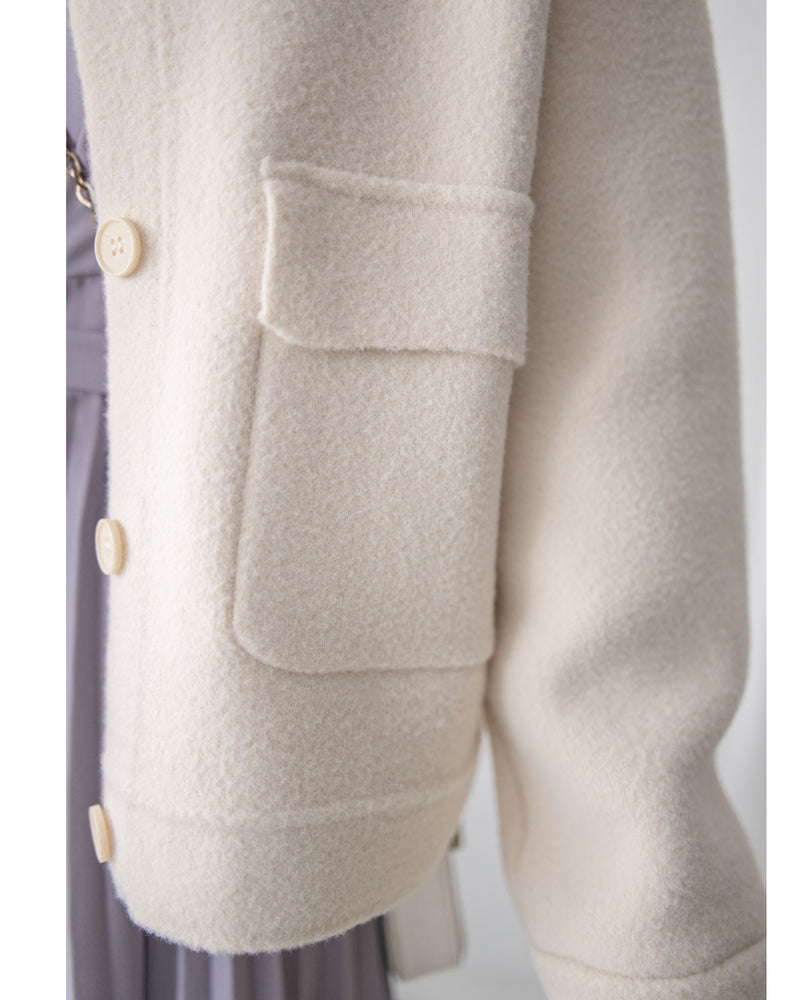 Knit Collar Coat （可折卸）針織領口綿綿微絨大衣/ JK8128