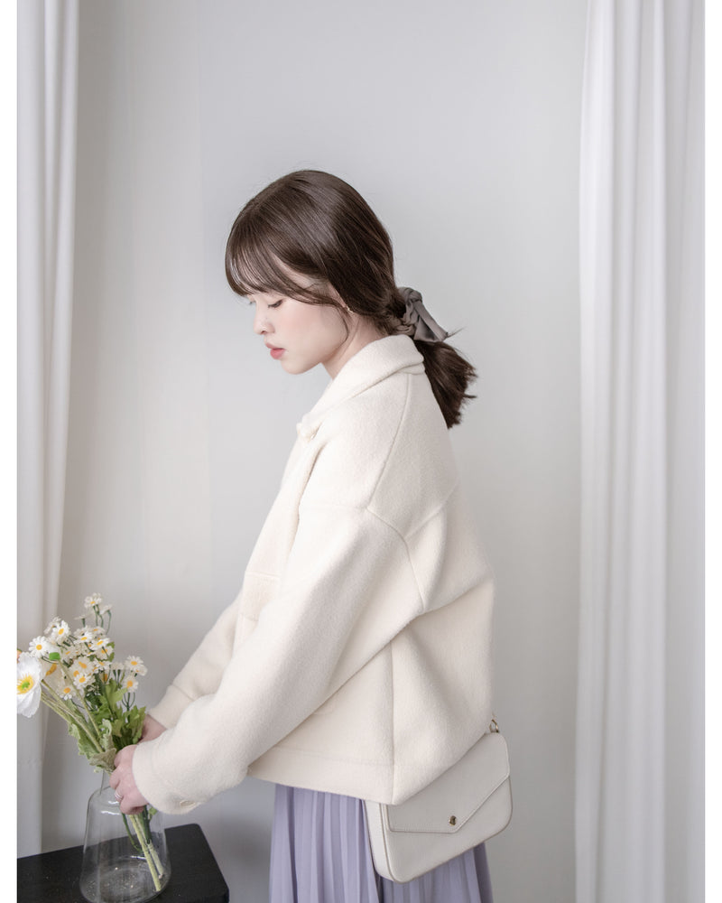 Knit Collar Coat （可折卸）針織領口綿綿微絨大衣/ JK8128