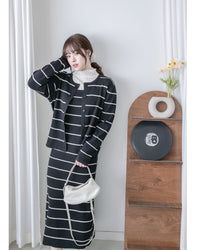 Stripe Set 直身顯瘦連外套條紋套裝 / SE8098
