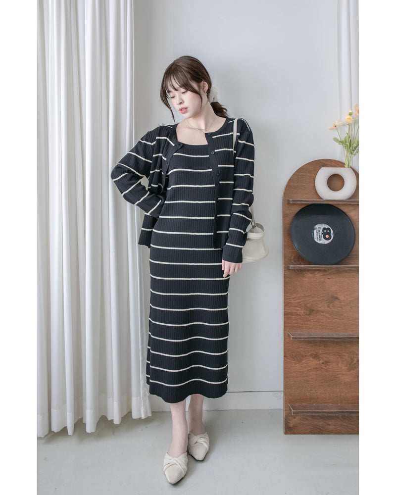 Stripe Set 直身顯瘦連外套條紋套裝 / SE8098