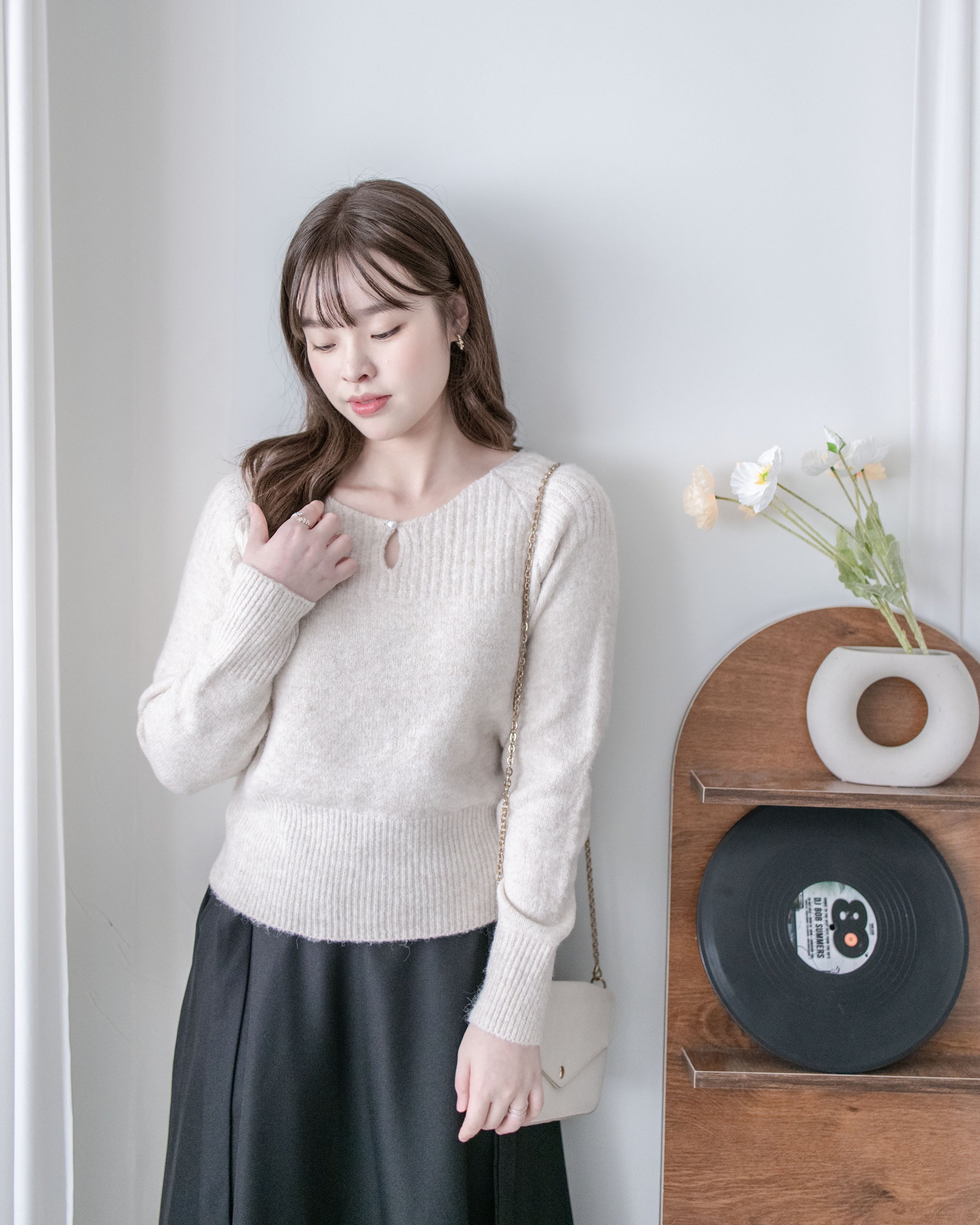 Pearl Top 珍珠領羅紋設計上衣/ KT8186