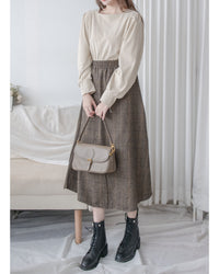 【intent X Korea label】 Houndstooth, Skirt 百搭斜格紋A傘形顯瘦半裙/ SK8857