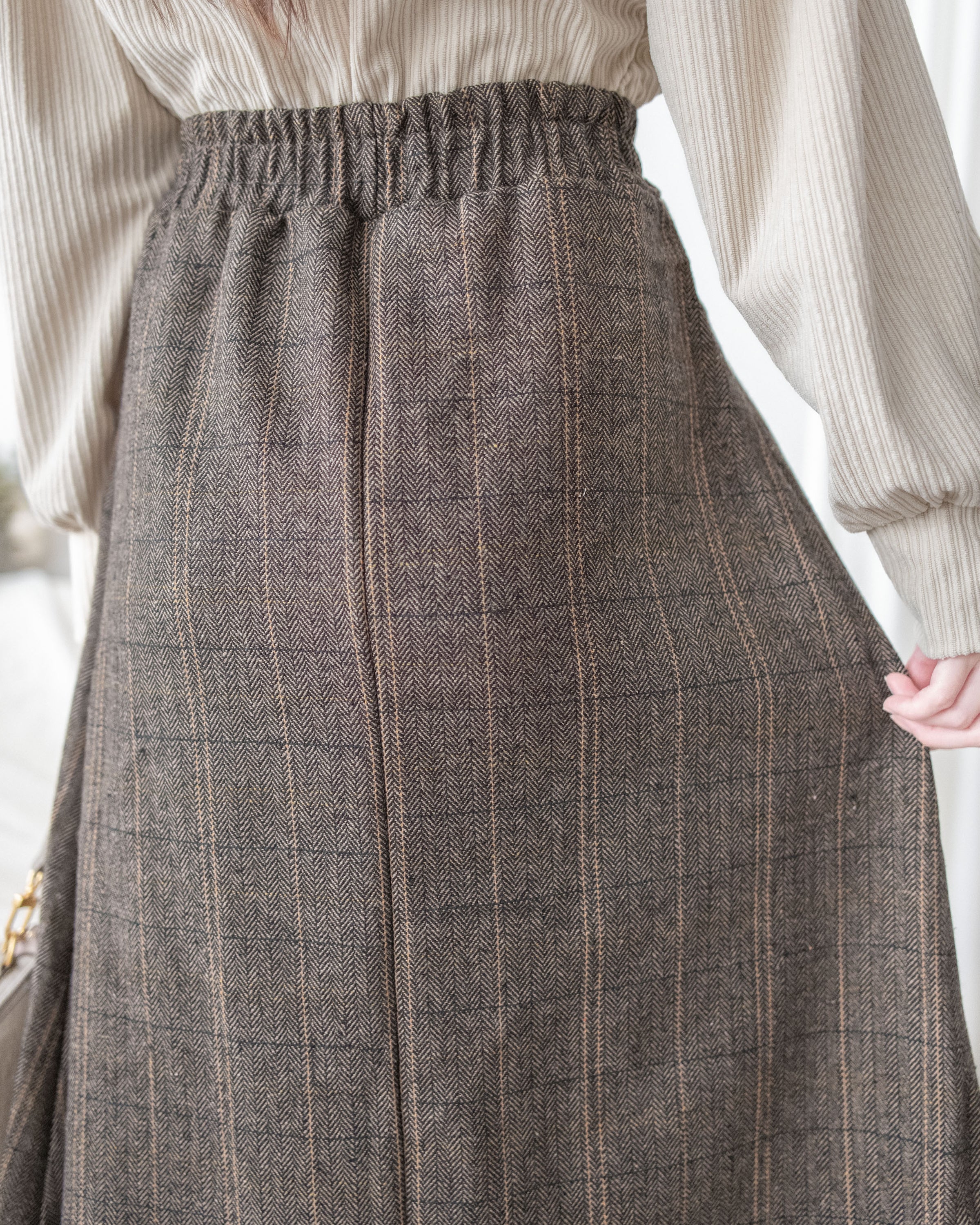 【intent X Korea label】 Houndstooth, Skirt 百搭斜格紋A傘形顯瘦半裙/ SK8857